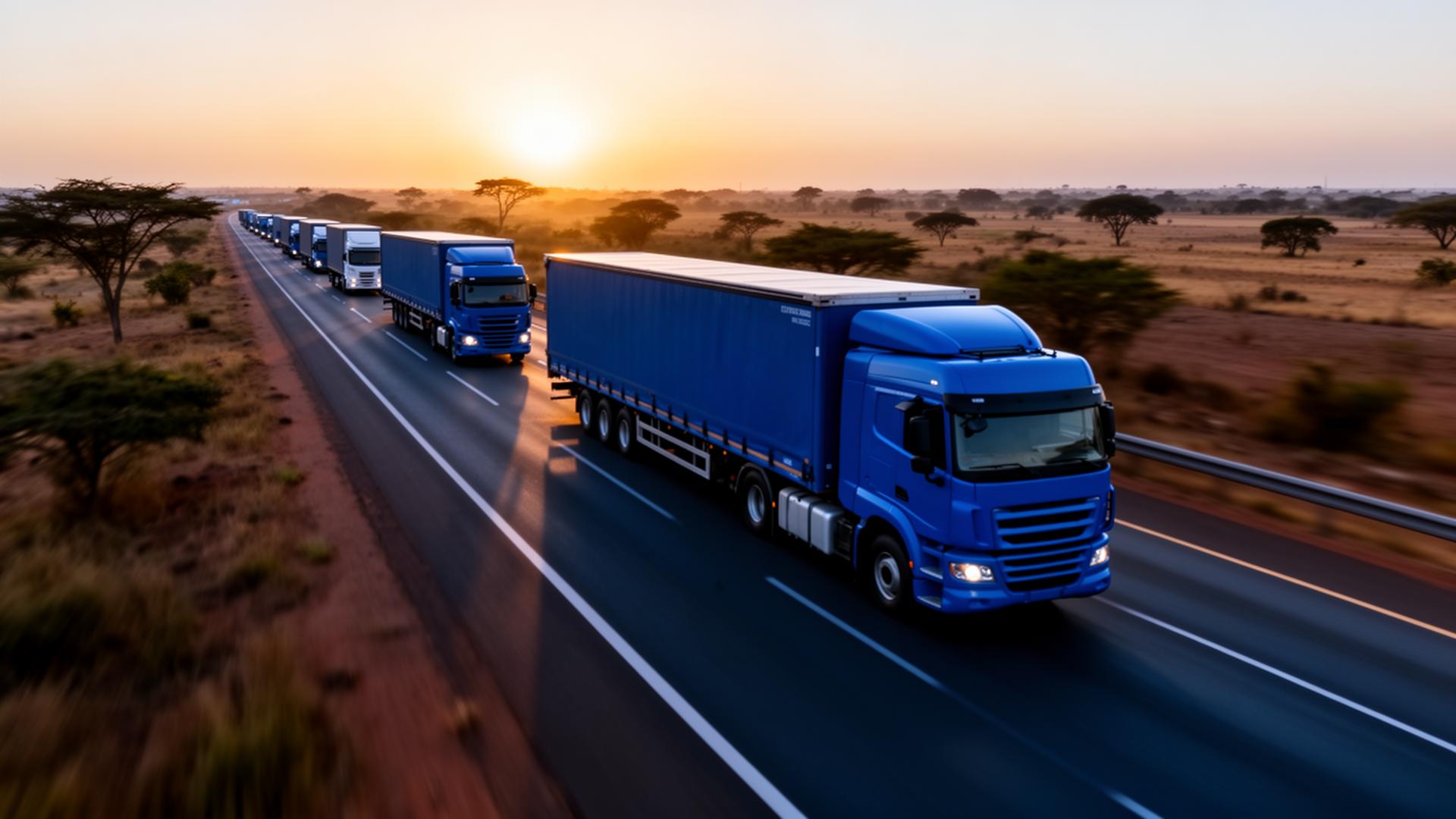 Flotte de camions au lever du jour